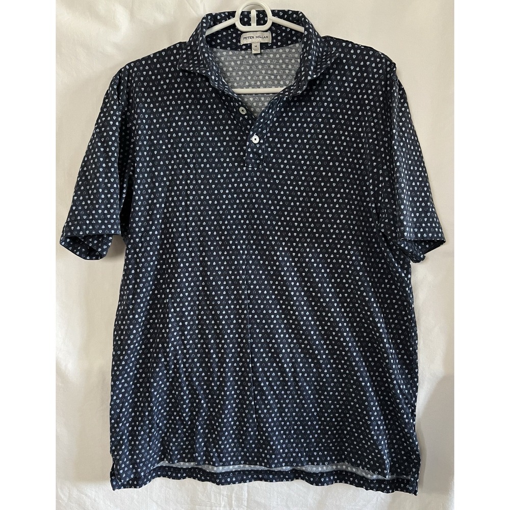 Peter Millar Men's Navy Pilot Mill Epic Solo Printed Short-Sleeve Polo‎ Size M